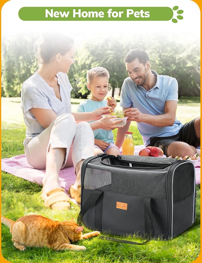 Morpilot Cat Carrier Soft - Portable Pet Carrier for Small or Medium Cats, Dogs and Puppy up to 14lbs, Airline Approved Dog Carrier with Safety Buckle - 16.0 x 10.4 x 11.2 Inch (Dark Gray)