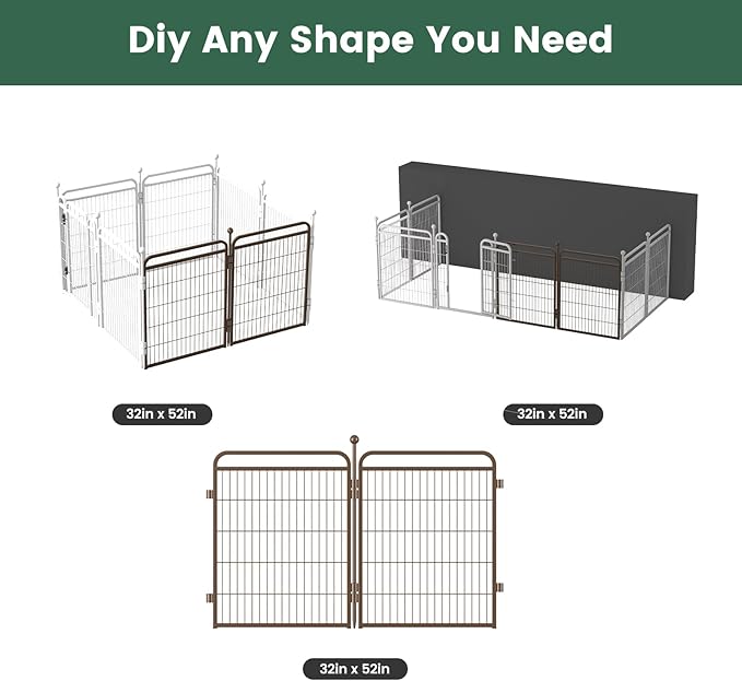 Gardner Pet Dog Playpens, 32" H 2 Add-on Panels for Small/Medium/Large Dogs, Foldable Pet Play Yard Gate Extensions, Pet Playpen, Anti-Rust, Quick Install, Brown