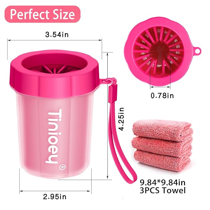 Muddy Paw Washer with Absorbent Towels for Small Pets, Dog and Cat Foot Cleaner (Small, Red)