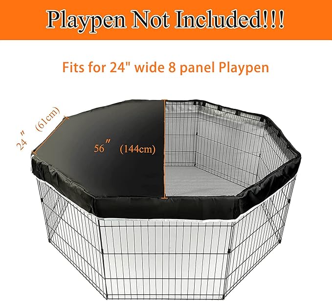 PJYuCien Dog Playpen Mesh Top Cover, Fits 24 Inch 8 Panels Regular Octagon Metal Exercise Pet Pen, Adhesive Tape Connections, Black (Note: Cover Only, Fence Not Included)