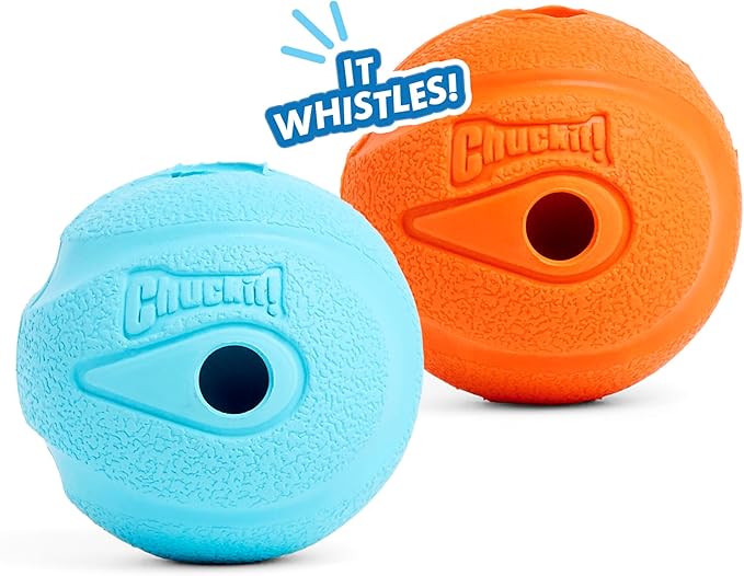 Chuckit! Whistler Ball Dog Toy, Pack of 2, Multicolor, Medium (2.5 Inch Diameter) for Dogs 20-60 lbs