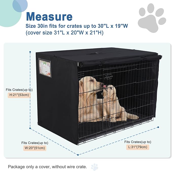 HiCaptain Dog Crate Cover - Polyester Heavy Duty Windproof Pet Kennel Cover for Wire Crate Indoor Outdoor Protection 30in S (Grey)