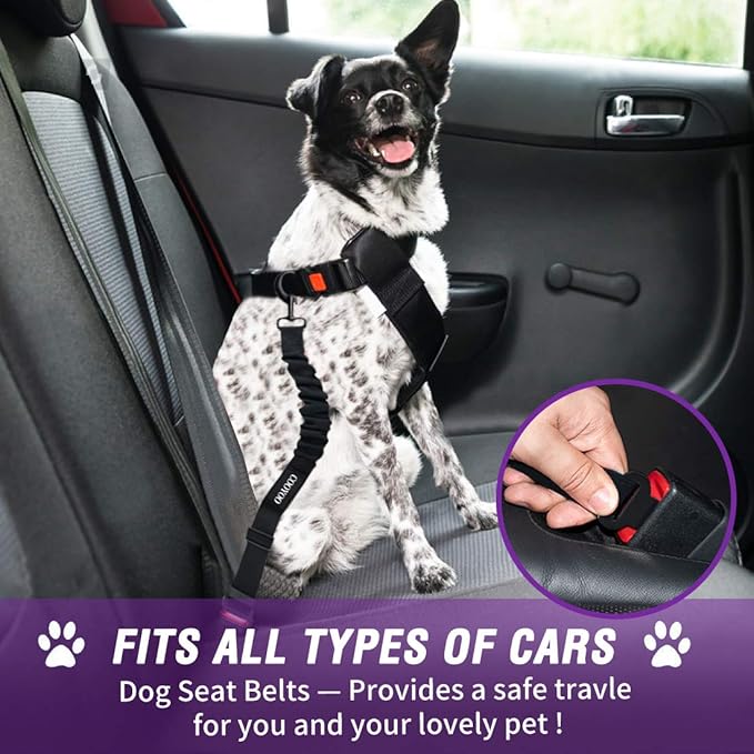 COOYOO Dog Seat Belt,3 Piece Set Retractable Dog Car Harness Adjustable Dog Seat Belt for Vehicle Nylon Pet Safety Seat Belts Heavy Duty & Elastic