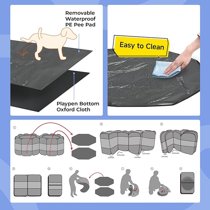 2-in-1 XLarge Pop Up Dog Playpen, 72"x36"x24"H Cat Puppy Pet Playpen, No Assembly Need, Indoor Outdoor Cats Enclosed, Cat Tent Crate Cage Kennel, Portable Playpen for Kitten and Small Animals(M)