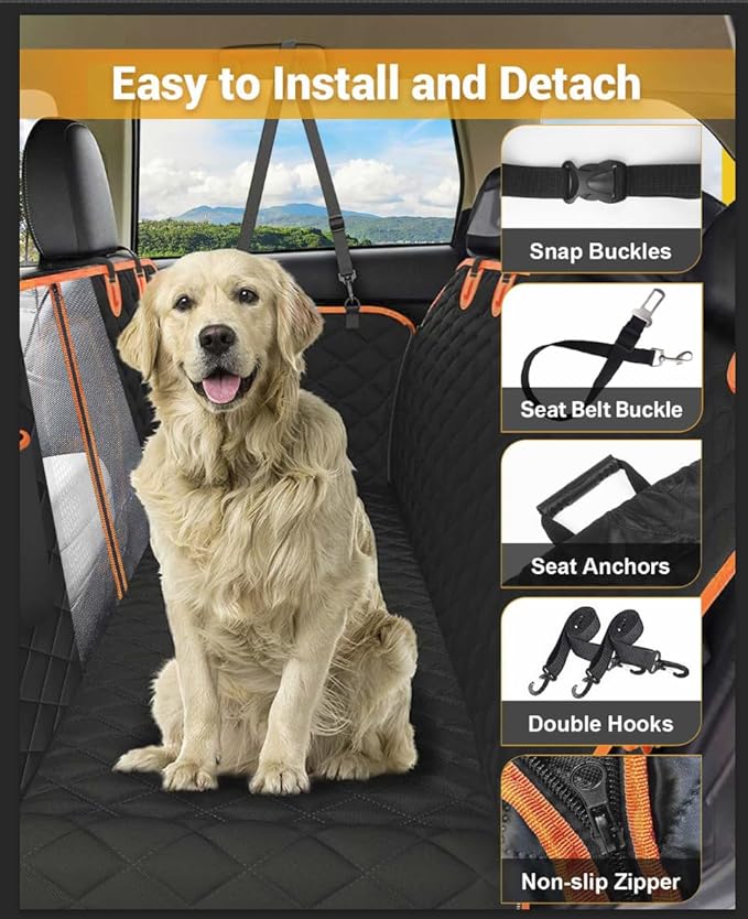 Victoper Dog Car Seat Cover, 600D Heavy Durable Dog Seat Cover for Back Seat, 100% Waterproof Scratch Proof Nonslip Dog Hammock for Car with Side Flap, Pet Back Seat Covers for Cars Sedan SUV Trucks