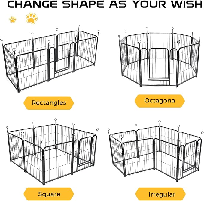 Lekesky Dog Playpen Indoor, 24 Inch 8 Panels Dog Play Pen with Bottom Mat, Metal Heavy Duty Pet Playpen for Puppys and Small Dogs, Black
