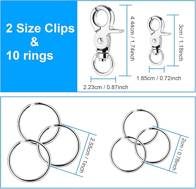 Molain Dog Tag Clips with Dog Tag Rings,Durable Dog ID Tag with Rings for Large Dogs Collar Harnesses 1.75 x 0.9 in (4 Clips 10 Ring)