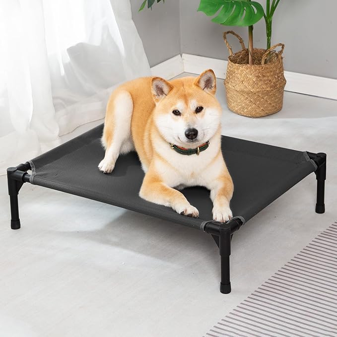 pettycare Elevated Outdoor Dog Bed - Dog Cots beds for Medium Dogs, Heavy Duty Raised Dog Bed Waterproof, Cooling Elevated Dog Bed with Washable Teslin Mesh, Durable, Non Slip, 32 Inches, Black