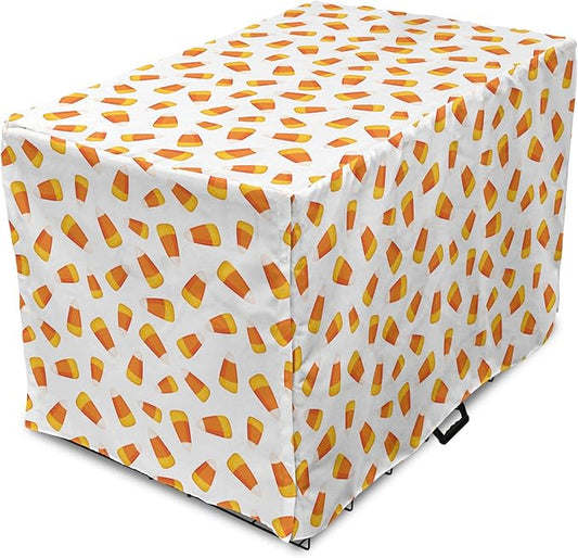 Lunarable Candy Corn Dog Crate Cover, Continuing Halloween Themed Dessert on a Plain Background, Easy to Use Pet Kennel Cover for Medium Large Dogs, 36 Inch, Orange Earth Yellow