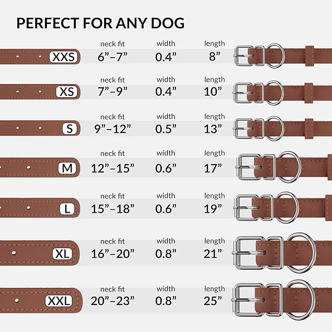 CollarDirect Rolled Leather Dog Collar, Soft Padded Round Puppy Collar, Handmade Genuine Leather Collar Dog Small Large Cat Collars 13 Colors (18-22 Inch, Cinnamon Smooth)