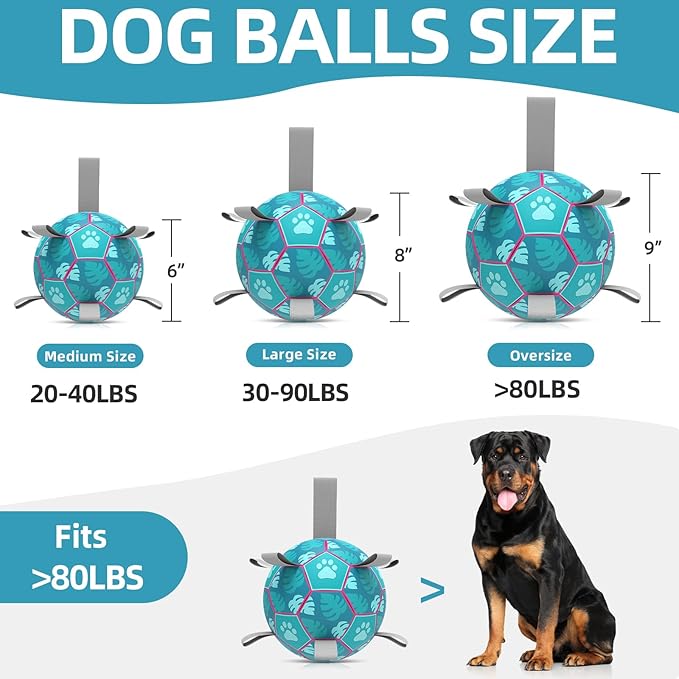 QDAN Dog Toys Soccer Ball with Straps - Durable Dog Balls for Extra Large Dogs, Beach Pool Dog Water Toy, Dog Tug Toys for Tug of War, Puppy Dog Birthday Gifts, Herding Balls for Dog, Blue (9 Inch)