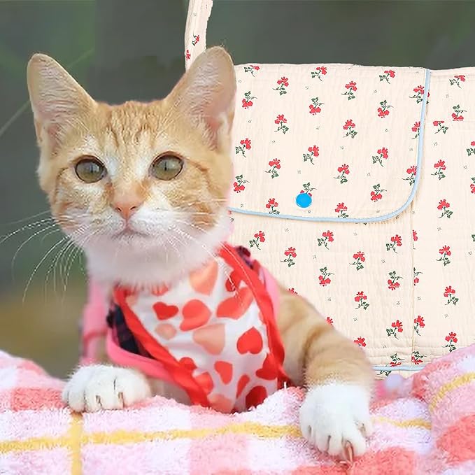 Flower Pet Sling Carrier for Small Dogs and Cats, Breathable Cotton Cats Carrier Purse,Floral Print Puppy Carrier Bag 3-10 Lbs, Hand Free Travel Chest Dog Purse, Gifts for Dog Mom Girls(White, Small