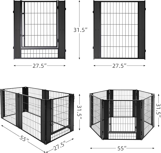 Heavy Duty Dog Playpen - 32 Inch Height, Black Walnut, Variable Shape, Indoor/Outdoor, Foldable, Suitable for Medium, Small, Large Dogs