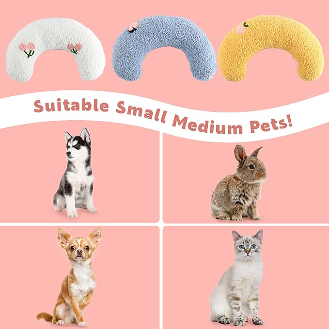 T'CHAQUE Dog Pillow Bed, Cat Calming Pillow, Dog Neck Pillow for Joint Relief Sleeping, Ultra Soft Half Donut Cuddler, Pillow Pet for Upper Spine Support, Doggy/Kitten Pillow Training Toy,White