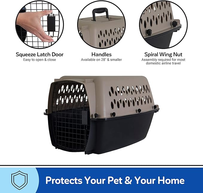 Petmate Vari Dog Kennel - Portable Crate for Pets 20-30 lbs - Airline-Friendly Pet Carrier - Durable Plastic Shell - For Home and Travel - Made in USA - 28 Inches - Taupe and Black