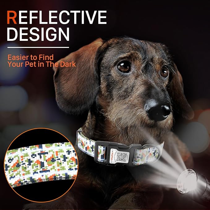 Reflective Dog Collars for Medium Dogs Soft Nylon Camo Green Sized S