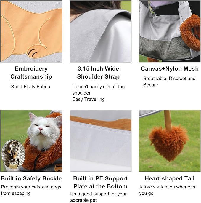 Dog Carrier Sling Lion-Shaped Pet Canvas Bag Cat Shoulder Bag Pet Body Holder for Daily Use Walking Travel Outdoor, Light Grey S