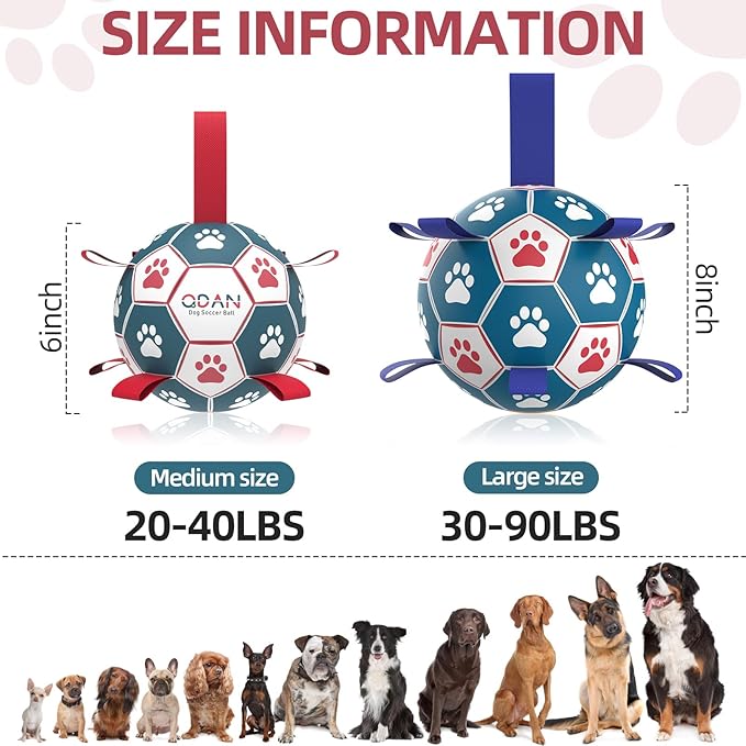 QDAN Dog Toys Soccer Ball with Straps, Interactive Toys for Tug of War, Puppy Birthday Toy, Dog Water Toy, Dog Balls for Small Medium Dog (6 Inch)