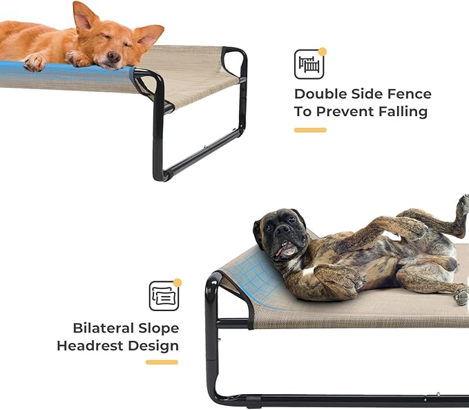 Veehoo Original Cooling Elevated Dog Bed, Outdoor Raised Dog Cots Bed for Large Dogs, Portable Standing Pet Bed with Washable Breathable Mesh, No-Slip Feet for Indoor Outdoor, XX-Large, Beige Coffee