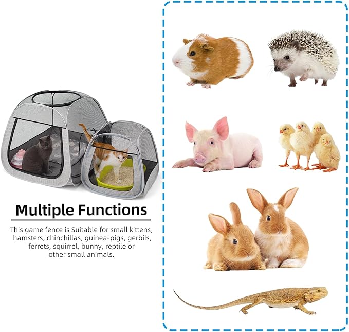 Tenrai Portable Cat Playpen, Trapezoidal Design for Better Standing, Foldable Pet Tent for Outdoor and Indoor Use of Puppy and Kitten, Dog Play Enclosure, Cat Condos & Houses