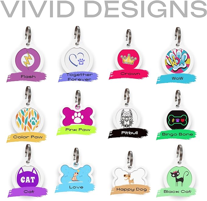 QR Code Dog Tag Silent Id Pet Tags Personalized Name Plate with Online Profile (Large, Pink Paw)