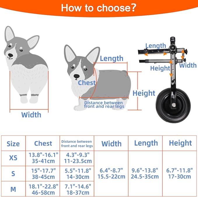 Dog Wheelchair for Back Legs, Adjustable Dog Wheelchairs with 2 Wheels, Dog Wheelchair Cart for Hip Support, Mobility Aids for Small Pets Hind Limbs (Small)