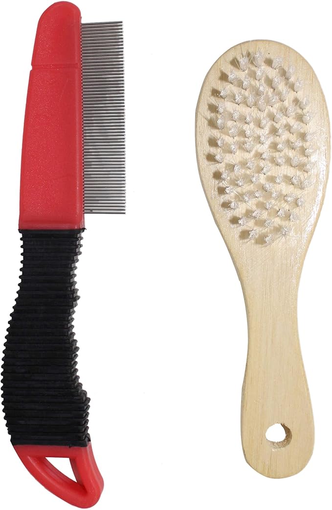 Pets First Deluxe 3 Piece Pet Brush & Comb Grooming Set - Luxury Grooming Set for Pets - Flexible Rubber Sleeve + Short Hair Pet Comb + Double Sided Detangling Brush