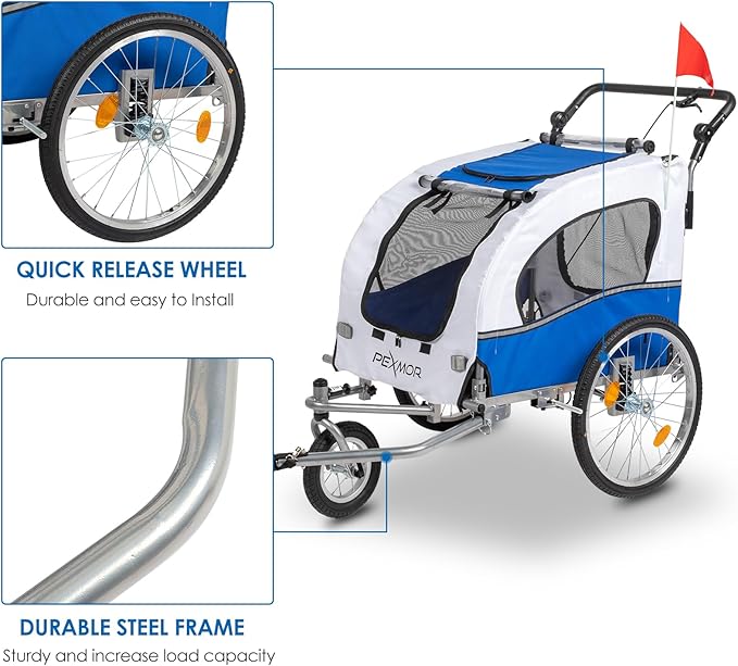PEXMOR 2-in-1 Dog Bike Trailer,Pet Stroller Dog Trailer for Bicycle w/Universal Hitch,Pet Cart Bike Wagon Cargo Carrier for Dog Shock Absorber & Universal Wheel