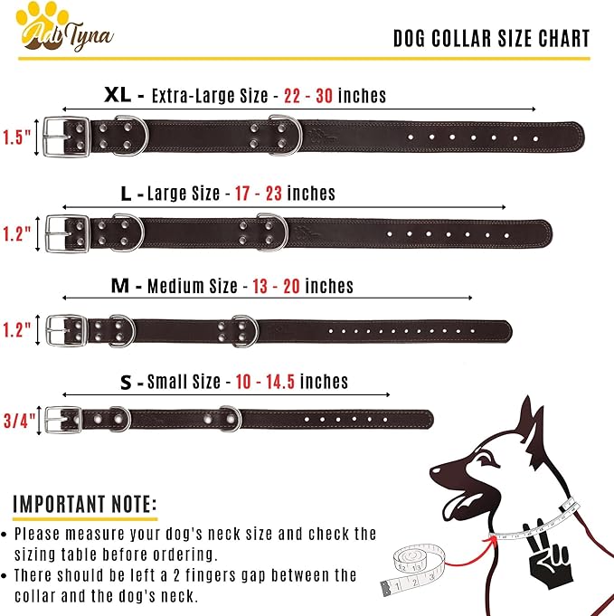 ADITYNA Heavy Duty Black Leather Dog Collar - Soft and Strong Dog Collar for Medium Dogs (Medium: Fit 13" - 20" Neck, Black)