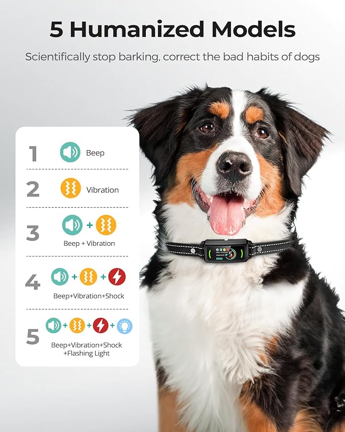 Dog Bark Collar, Bark Collar 2 Pack, Anti Barking Training Collar with Flashing Light, 5 Adjustable Sensitivity Beep Vibration, Bark Collar for Large Medium Small Dogs