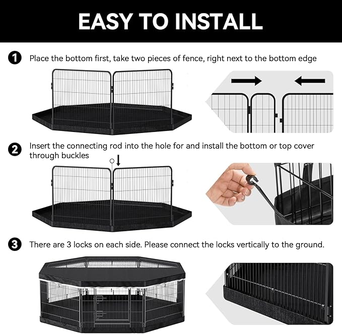 PJYuCien Dog Playpen Plus Storage Bag for Camping, 24" H Portable Dog Pen with Extra Hard Bottom, Heavy Duty Puppy Playpen for Puppies/Small Dogs, 8 Panels