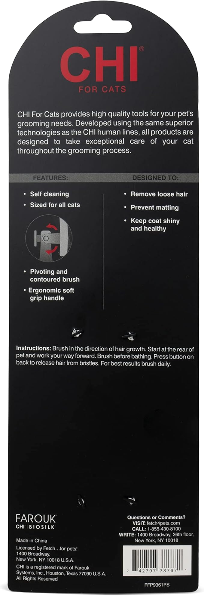 CHI for Cats High-End Self-Cleaning Slicker Brush, Perfect for Indoor Long-Haired Pets, Effective Shedding and Grooming Tool