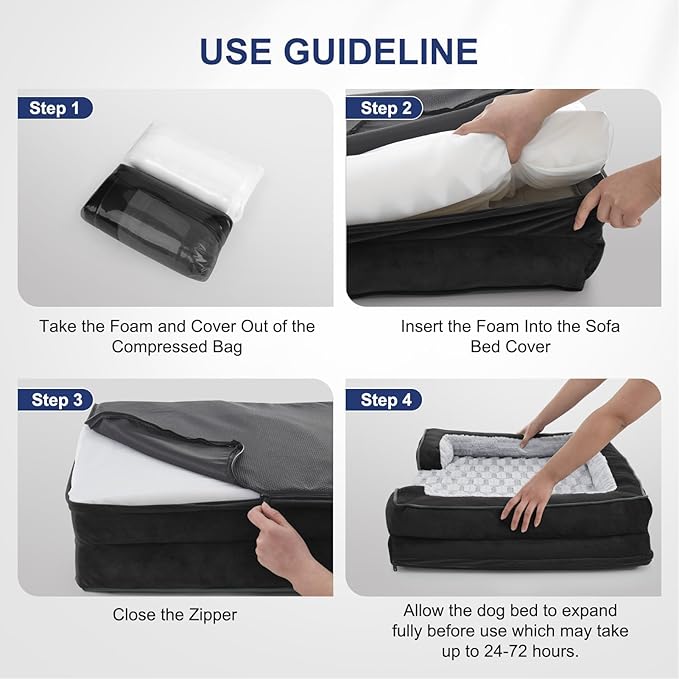 FURTIME Orthopedic Dog Bed for Extra Large Dogs - XL Washable Dog Sofa Bed Large, Supportive Foam Pet Couch Bed with Removable Washable Cover, Waterproof Lining and Nonskid Bottom, Black