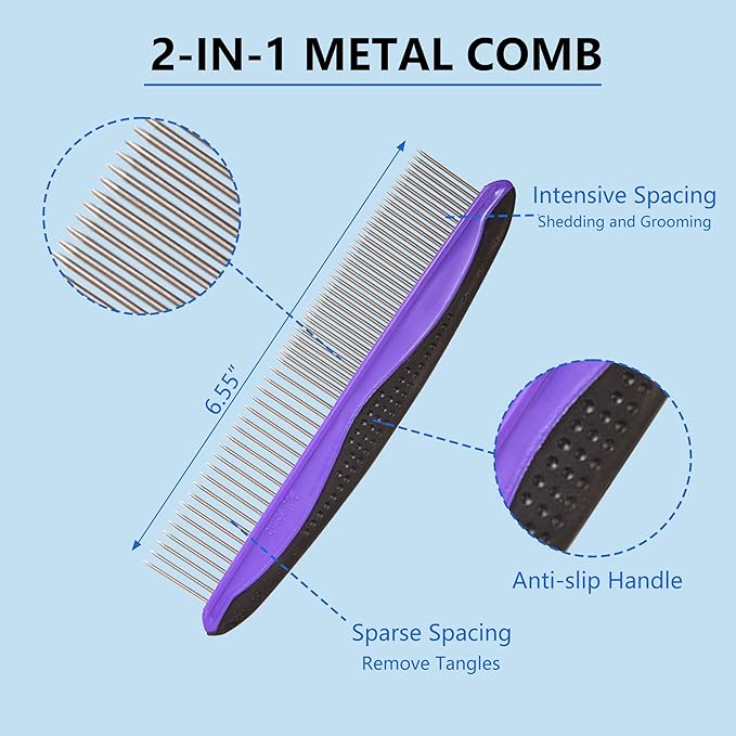Extra Long Pin Slicker Brush for Large Dogs, Remove Loose Fur and Tangles; Dog Undercoat Rake for Shedding, 5-in-1 Dog Grooming Brush for Long Haired Dogs&Cats
