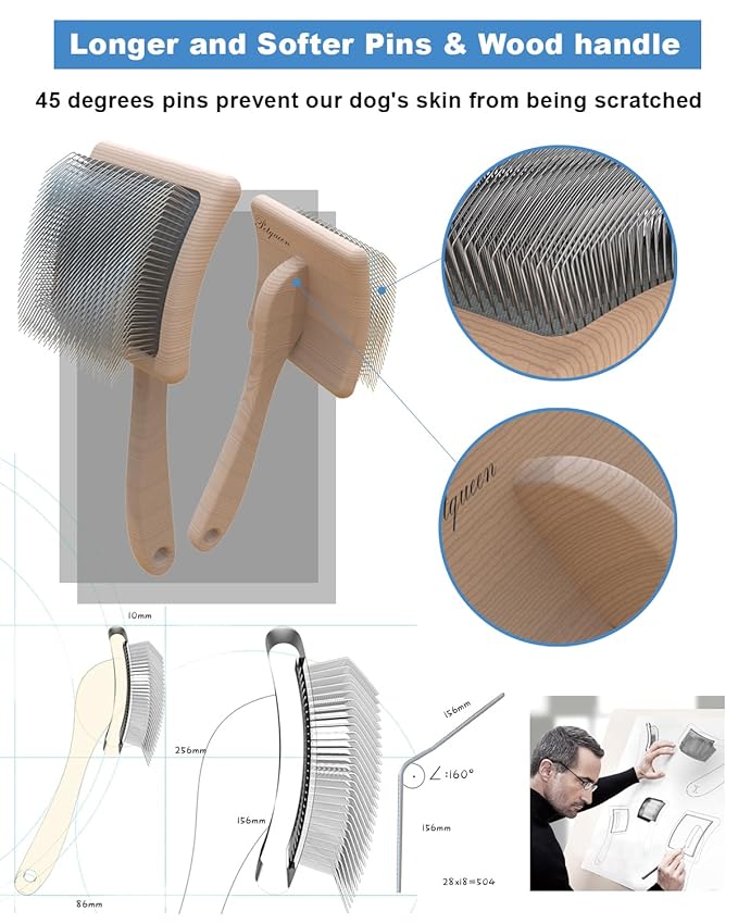 Dog Slicker Brush, Large Dog Brush, Professional Doodles Brush, for Poodles, Goldendoodles and Labradoodles, Easy to Remove Tangles, Mats and Fluff, 3.8''*3.2'' Head, 8'' Body, Large, Wood