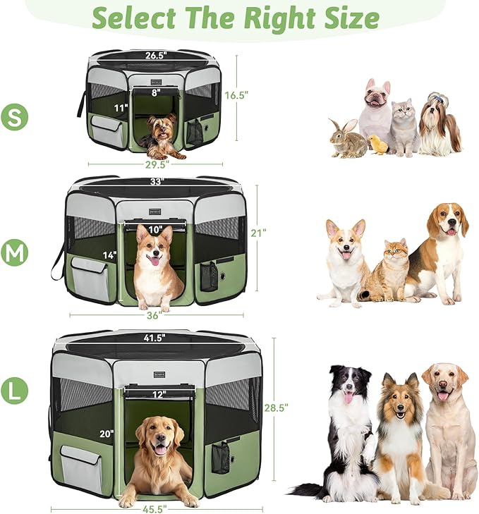 PETSFIT Portable Dog Playpen, 29" Dia Puppy Playpen with Zipper Removable Mesh Top Cover and Leakproof Playpen Bottom Mat-Cat Playpen Indoor/Outdoor for Cats,Dogs&Small Animals