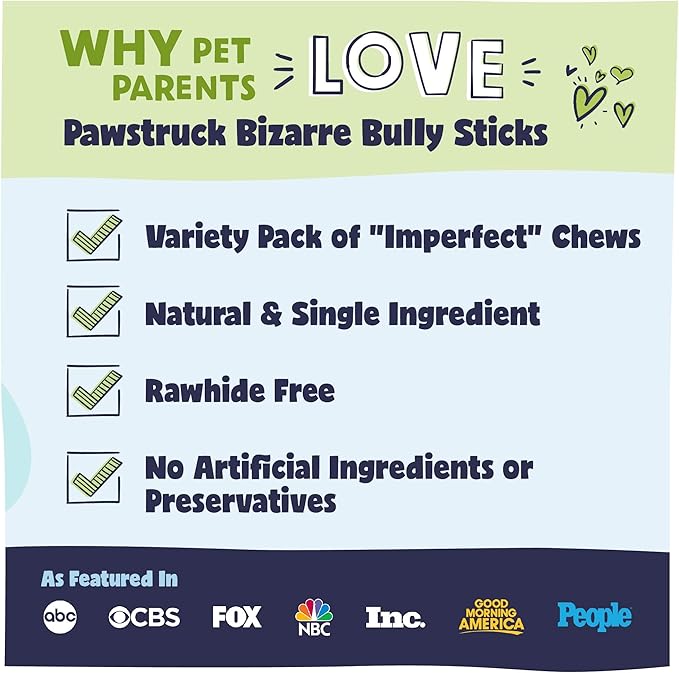 Pawstruck Natural Bizarre Bully Sticks Bargain Bag for Dogs & Puppies - Variety Pack of 8-12" Long Lasting Eco-Conscious Beef Chew Treats - 1 lb. Bag - Packaging May Vary