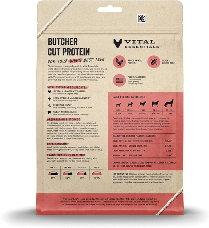 Vital Essentials Freeze Dried Raw Dog Food, Chicken Mini Nibs Entree, 14 oz