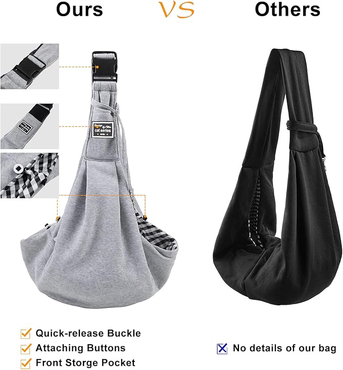 Surblue Dog Sling Carrier Bag with Hands Free Reversible Belts,Safe Comfortable Adjustable Crossbody Shoulder Outdoor Travel Pet Tote Suitable for Small Pet Cat Puppy up to 12 lb (New) (Buckle Grey)