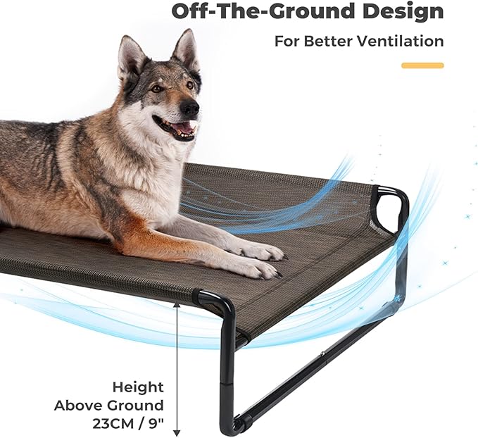 Veehoo Original Cooling Elevated Dog Bed, Outdoor Raised Dog Cots Bed for Large Dogs, Portable Standing Pet Bed with Washable Breathable Mesh, No-Slip Feet for Indoor Outdoor, X-Large, Brown, CWC2201