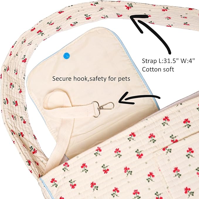 Flower Pet Sling Carrier for Small Dogs and Cats, Breathable Cotton Cats Carrier Purse,Floral Print Puppy Carrier Bag 3-10 Lbs, Hand Free Travel Chest Dog Purse, Gifts for Dog Mom Girls(White, Small