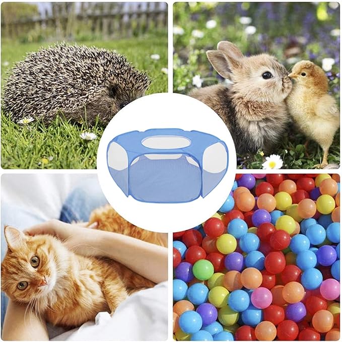 Portable Pet Tent Small Animal Pet Playpen Breathable Transparent Pet Tent with Zipper Top Cover Indoor Outdoor Foldable Cage Exercise Yard Fence for Kitten Puppy Guinea Pig Small Dogs Cats