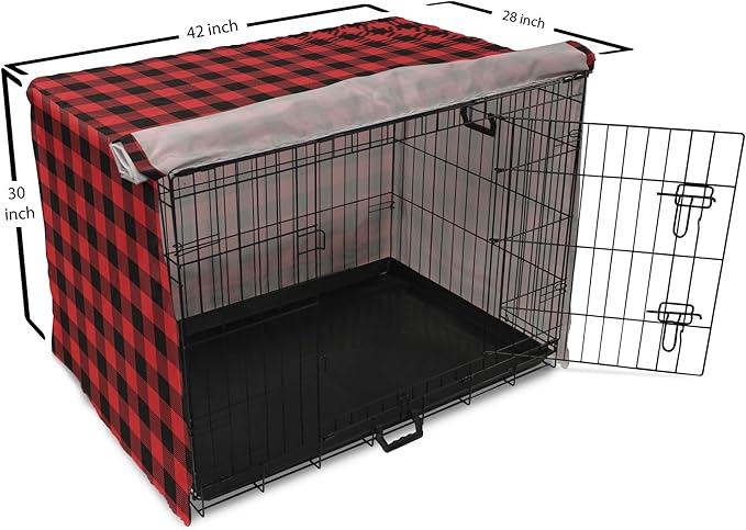 Ambesonne Plaid Dog Crate Cover, Lumberjack Fashion Buffalo Checks Pattern Retro Style Grid Composition, Easy to Use Pet Kennel Cover for Medium Large Dogs, 42 Inch, Orange Black