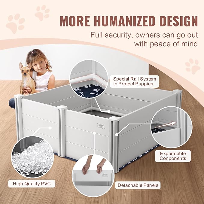 VEVOR Whelping Box for Dogs, 48 x 48 x 18.1in Whelping Box for Puppies, Whelping Pen for Puppies, Dog Birthing Box with Rails and Washable Pee Pad, Whelping Box for Large Breed Dogs, White