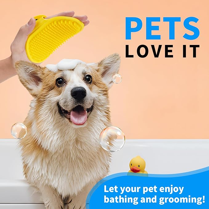 Dog Bath Brush | Dog Grooming Brush, Dog Shampoo Massage Bath Brush Comb with Adjustable Loop Handle for Grooming Short and Long Hair Cats and Dogs, 2pcs(Tapered Brush Head, Blue+Yellow)