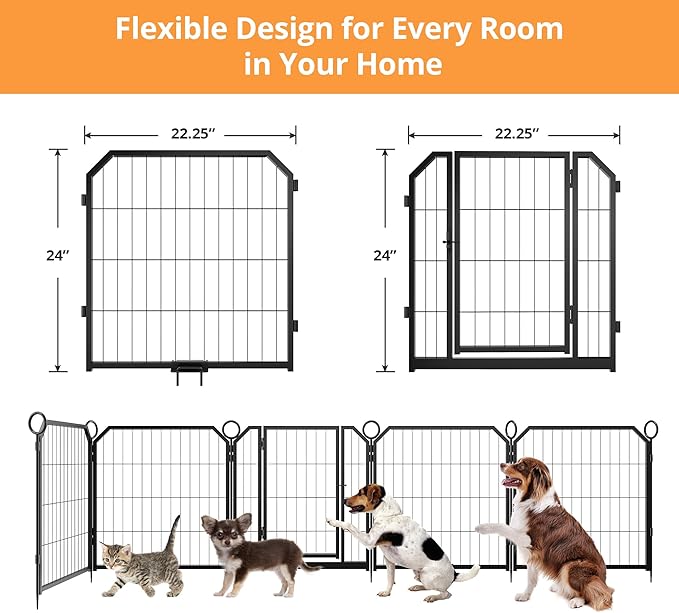 Dog Playpen Portable Extra Large 16 Panels 24" Height Adjustable with Gate, Perfect for Puppies and Small Dogs, Easy to Store, Customizable Layout for Indoor, Yard, RV Camping,Fence partition