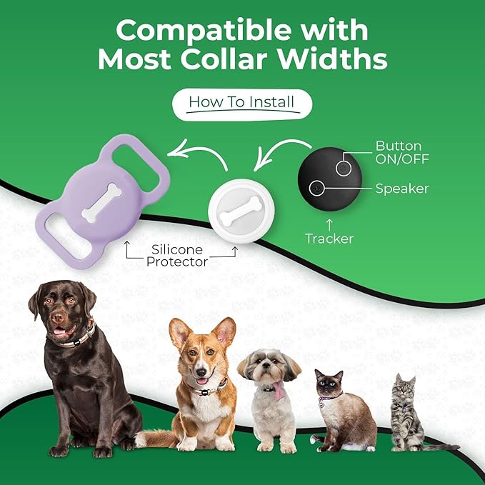 Smart Pet Tracker, Dog Tracker with Black Collar Holder, Smart Tag for Seamless Location Tracking, Work with Find My, Not GPS Tracker (Purple)