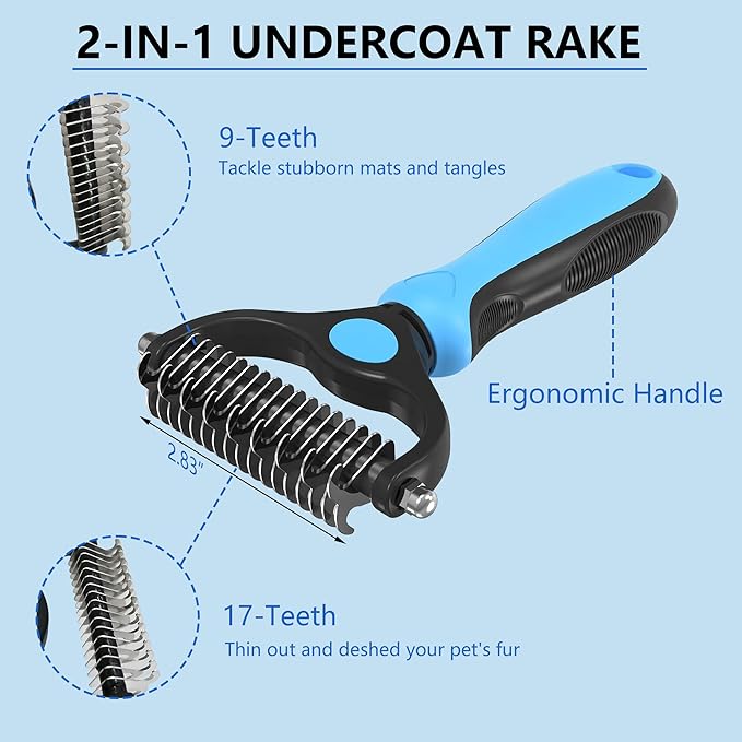 Extra Long Pin Slicker Brush for Large Dogs, Remove Loose Fur and Tangles; Dog Undercoat Rake for Shedding, 5-in-1 Dog Grooming Brush for Long Haired Dogs&Cats