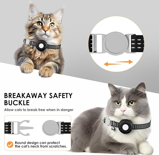 Cat Tracker, Pet Tracker for Cats, Cat Tracker Collar with Safety Elastic Buckle, Works with Any Collar,Compatible with Apple Find My App (Only iOS), No Monthly Fee Pet Tracker, Black