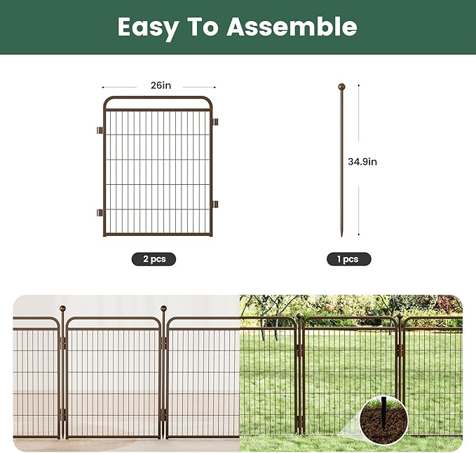 Gardner Pet Dog Playpens, 32" H 2 Add-on Panels for Small/Medium/Large Dogs, Foldable Pet Play Yard Gate Extensions, Pet Playpen, Anti-Rust, Quick Install, Brown